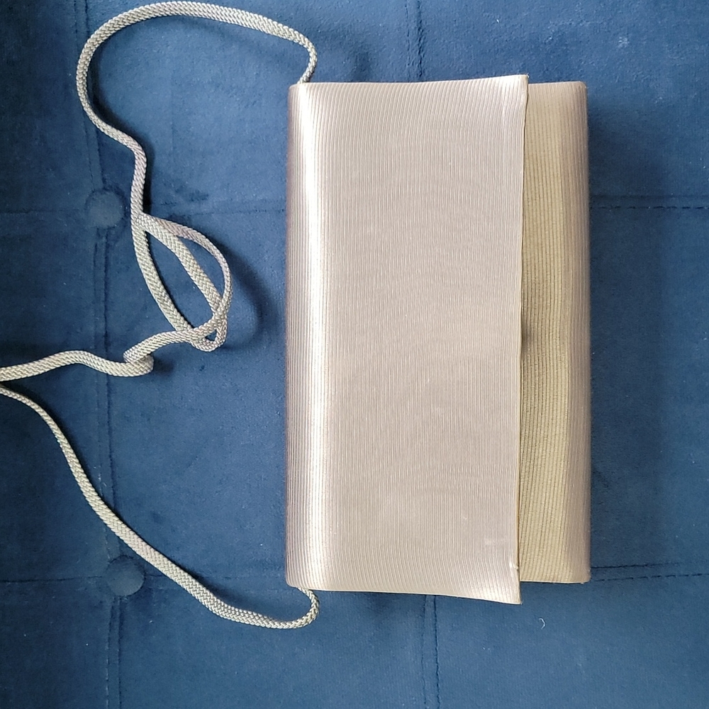 Silver satin gerbie evening bag
